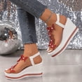 thumbnail image 4 of Womens Platform Sandals Glitter Wedges Heels Butterfly Rhinestone T-Strap Elegant Dressy Slingback Heels with Elastic Ankle Strap Red Size 8.5, 4 of 6