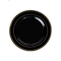 Gold Splendor 10 1/4" Black Dinner Plastic Plates w/ Gold Band 12ct