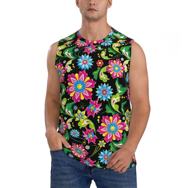 Fotbe Vector Mexican Otomi Style Bright Men's Camiseta sin Mangas Estampada para Hombres, Playera Casual para Gimnasio, Entrenamiento, Playa-3X-Large