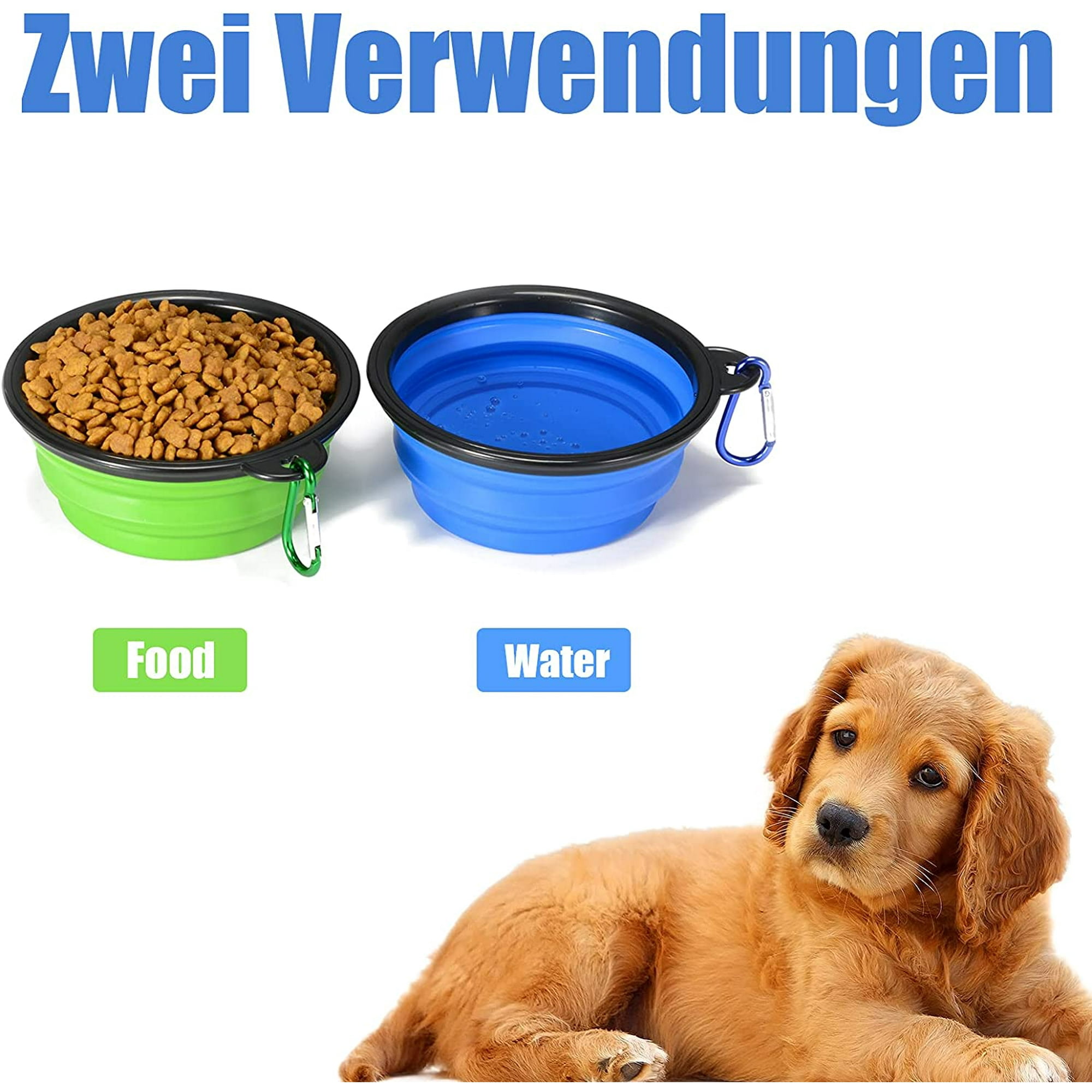 2 Foldable dog travel bowl Water bowl lightweight dog bowl Foldable silicone with snap hook blue and green