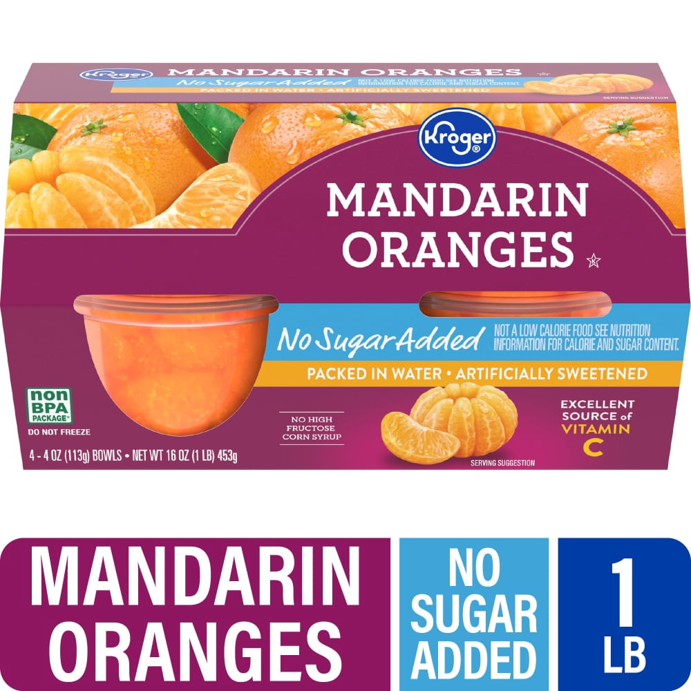 Kroger Mandarin Orange Cups No Sugar Added 4 ct / 4 oz - 3 Pack