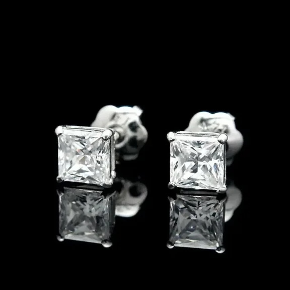 2.00Ct Princess Cut Simulated Diamond Women's Stud Earrings 925 Sterling Silver