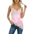 thumbnail image 3 of RKSTN Pajama Tops for Women Satin Lace Cami Tops Asymmetrical Camisole Spaghetti Strap Side Slit Tank Top Trendy Going Out Tops, 3 of 4
