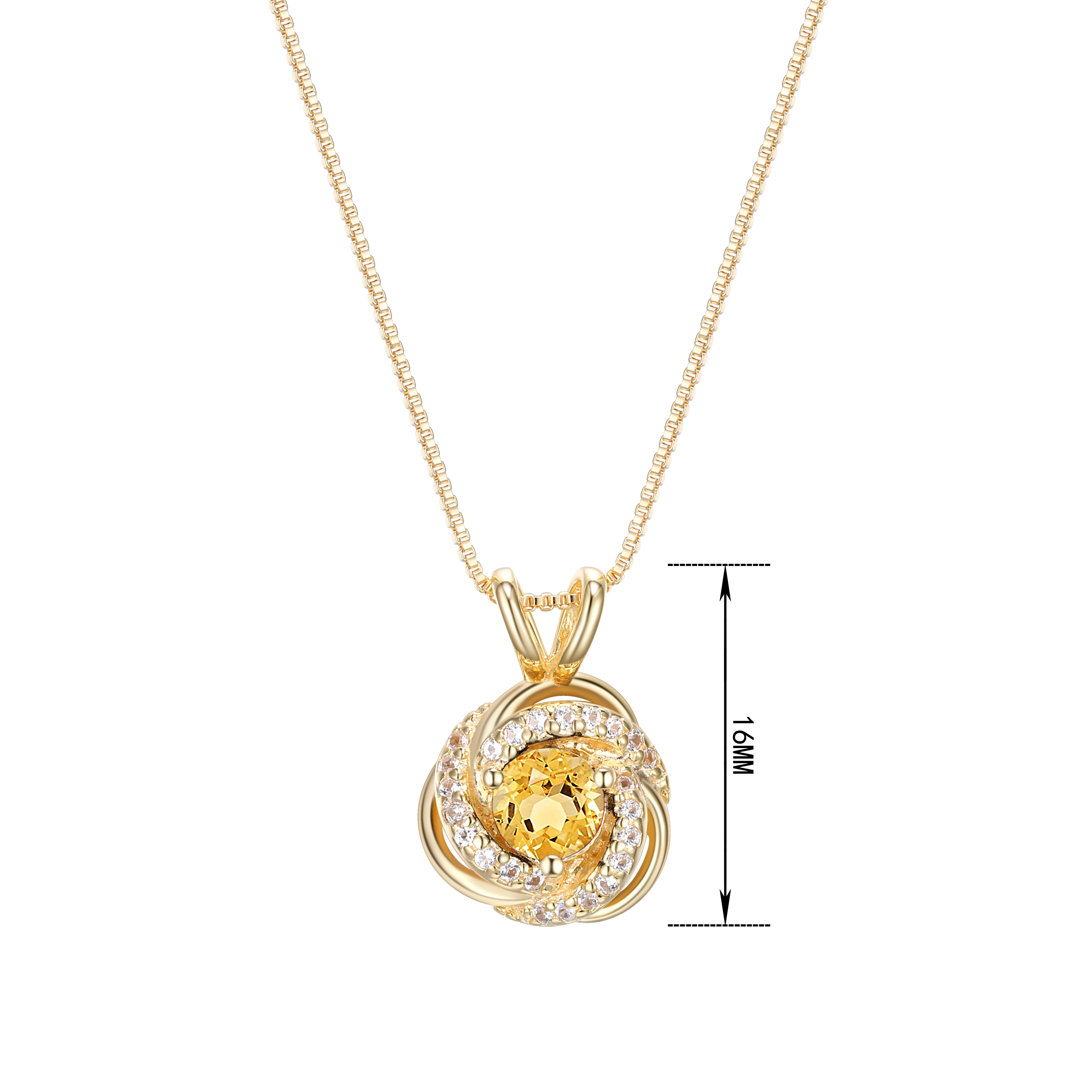 18K Yellow Gold Plated Sterling Silver Genuine Citrine November Birthstone Love Knot Pendant Necklace for Women Gift for Her