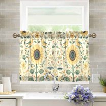 Yayeee Kitchen Curtains Light Filtering 27"x36" Rod Pocket Short Cafe Window Panel, Floral Birds Pattern