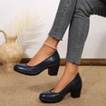 thumbnail image 5 of Pennysue Women's Low Chunky Heel Pumps Navy Closed Toe Shoes 11M, 5 of 7