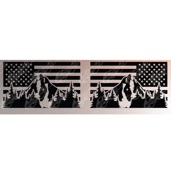 AnyStickerYouWant - American Flag Mountain & Trees Rear Side Window Vinyl Decal Sticker Set for SUVs Custom Made to Fit Any SUV- Set of Two