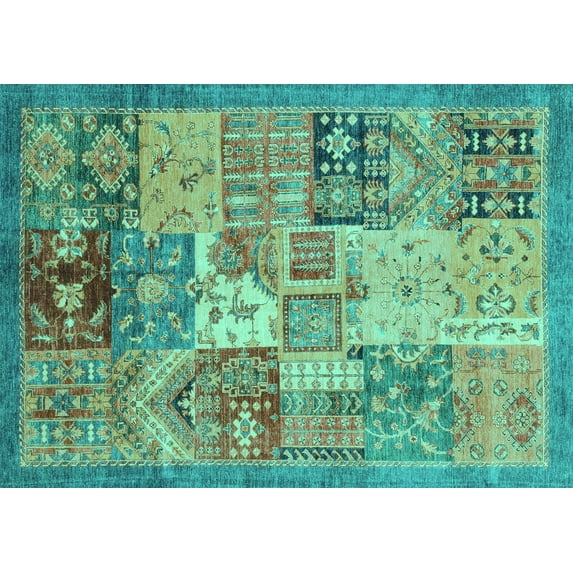 Ahgly Company Machine Washable Indoor Rectangle Abstract Turquoise Blue Modern Area Rugs, 5' x 8'