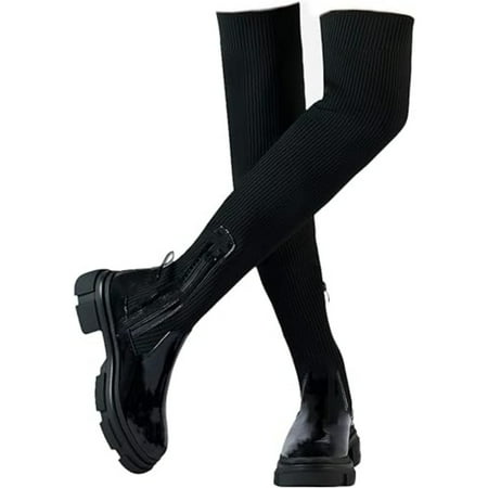 

hotio 2024 Womens Over the Knee Boots Chunky Heel Boots Platform Tight High Round Toe Zipper Boots