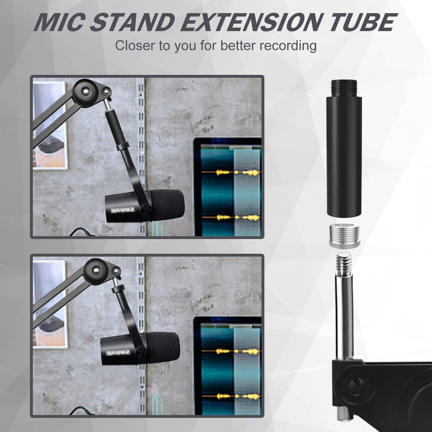 Mic Arm Stand for SM7B with  Filter, Adjustable Suspension Scissor Desk Mount with Extension Tube for Podcast Gaming Video