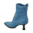 thumbnail image 4 of XYD Women Pointed Closed Toe Side Zipper Denim Boots Kitten Low Heels Ankle Booties Dress Casual Party Shoes Size 10.5 Blue, 4 of 6