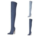 thumbnail image 5 of Womens Thigh High Boots Stretch Denim Stiletto High Heels Pointed Toe Over the Knee Boots Side Zipper Fall Winter Slim Fit Tall Boots Light Blue Size 8, 5 of 7