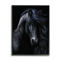 Stupell Industries Black Stallion Portrait Animals & Insects Photography Black Framed Art Print Wall Art, 16 x 20