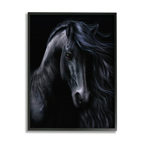 Stupell Industries Black Stallion Portrait Animals & Insects Photography Black Framed Art Print Wall Art, 16 x 20