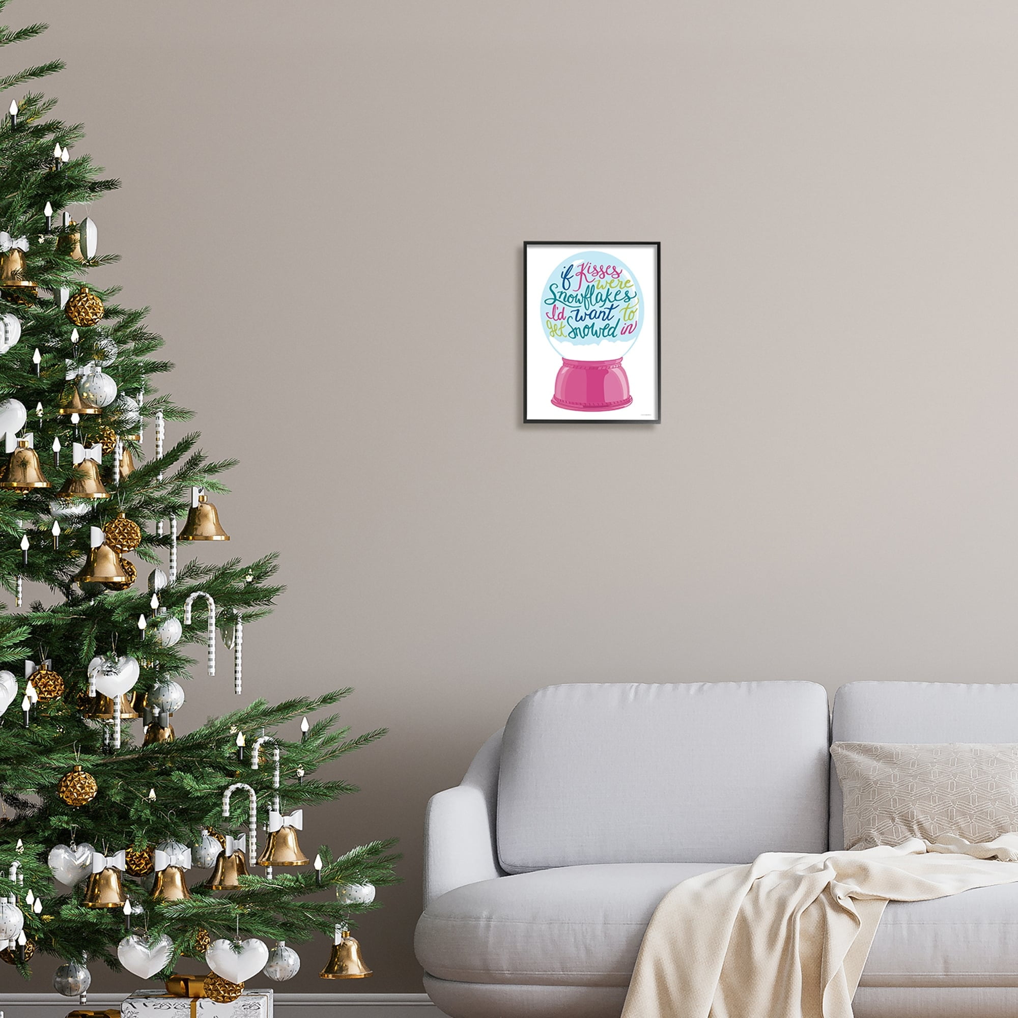 Stupell Industries Romantic Snowflake Kisses Snow Globe Winter Quote Graphic Art Black Framed Art Print Wall Art, Design by Kamdon Kreations