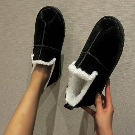 

Fashion Boots Warmth Women s Velvet Solid Cotton Color Suede And Flat-Bottomed women s boots