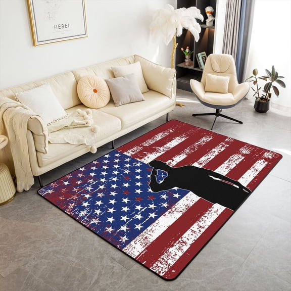 Erosebridal US Flag Rug Youth Teens,Military Theme Area Rug 5x7 for Bedside Soldier Silhouette Indoor Floor Mat Aesthetic Vintage Grunge American Flag Accent Rug Set for Living Room Bedroom