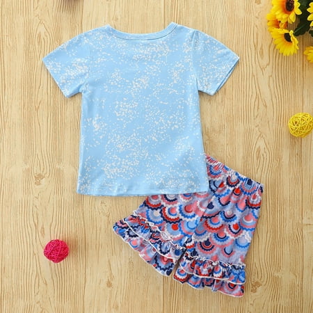 

TOWED22 Toddler Summer Outfits For Girls Toddler Kid Baby Girl Outfits Short Sleeve T-Shirt Tops Pleated A Line Skirt Mini Dress 2Pcs Casual Clothes Blue