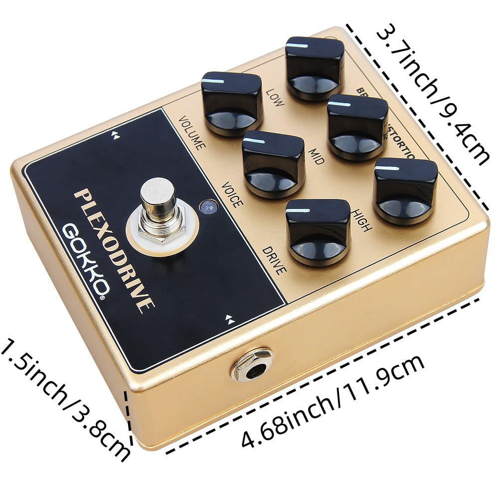 GOKKO Plexi Box British Distortion Pedal - Marshall Amp Simulation with 6 Adjustable Controls | All-Analog Overdrive & Distortion | 9V DC Power Supply