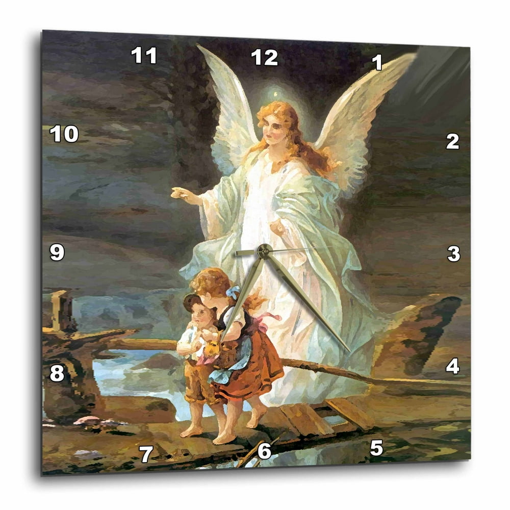 3dRose Guardian Angel Wall Clock, 10 by 10inch