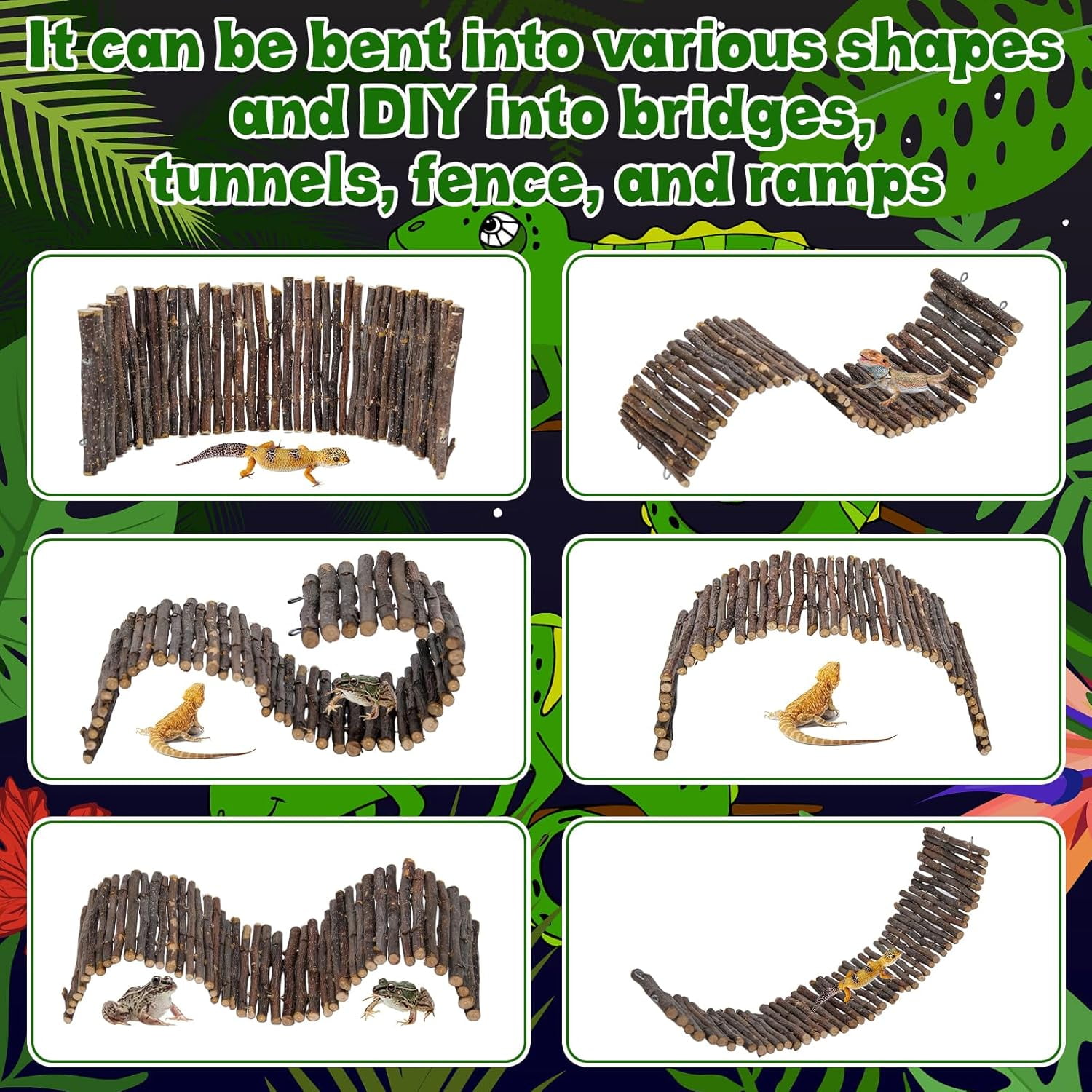Bearded Dragon Tank Accessories - Reptile Hideout Bridge Climbing Plants Terrarium Decoration