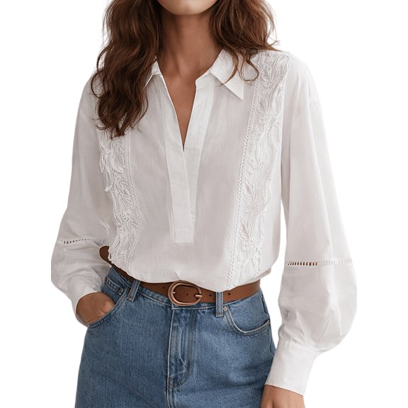 Women'S Long Sleeve Blouse, Casual Top for Daily, Work & Vacation Outfits White L