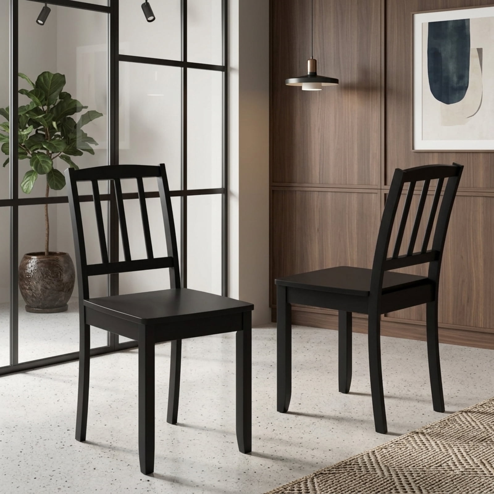 Furnibear Wood Dining Chair Set of 2 with Rubber Wood Legs for Kitchen Dining Room Living Room Home, Black