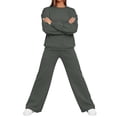 thumbnail image 4 of ClodeEU Women 2 Piece Tracksuit Matching Outfit ,Crew Neck Long Sleeve Sweatshirt and Drawstring Wide Leg Pants Dark Gray,Women's Plus M, 4 of 7