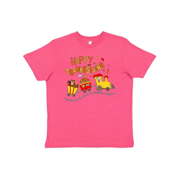 Inktastic Happy Thanksgiving Turkey Train with Food Youth T-Shirt