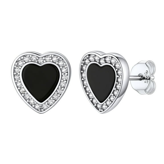 FaithHeart Black Onyx Heart Earrings for Women Men AAA Cubic Zirconia Stud Earrings 925 Sterling Silver Love Earrings Cute Trendy Jewelry Gift for Girlfriend Daughter Birthday