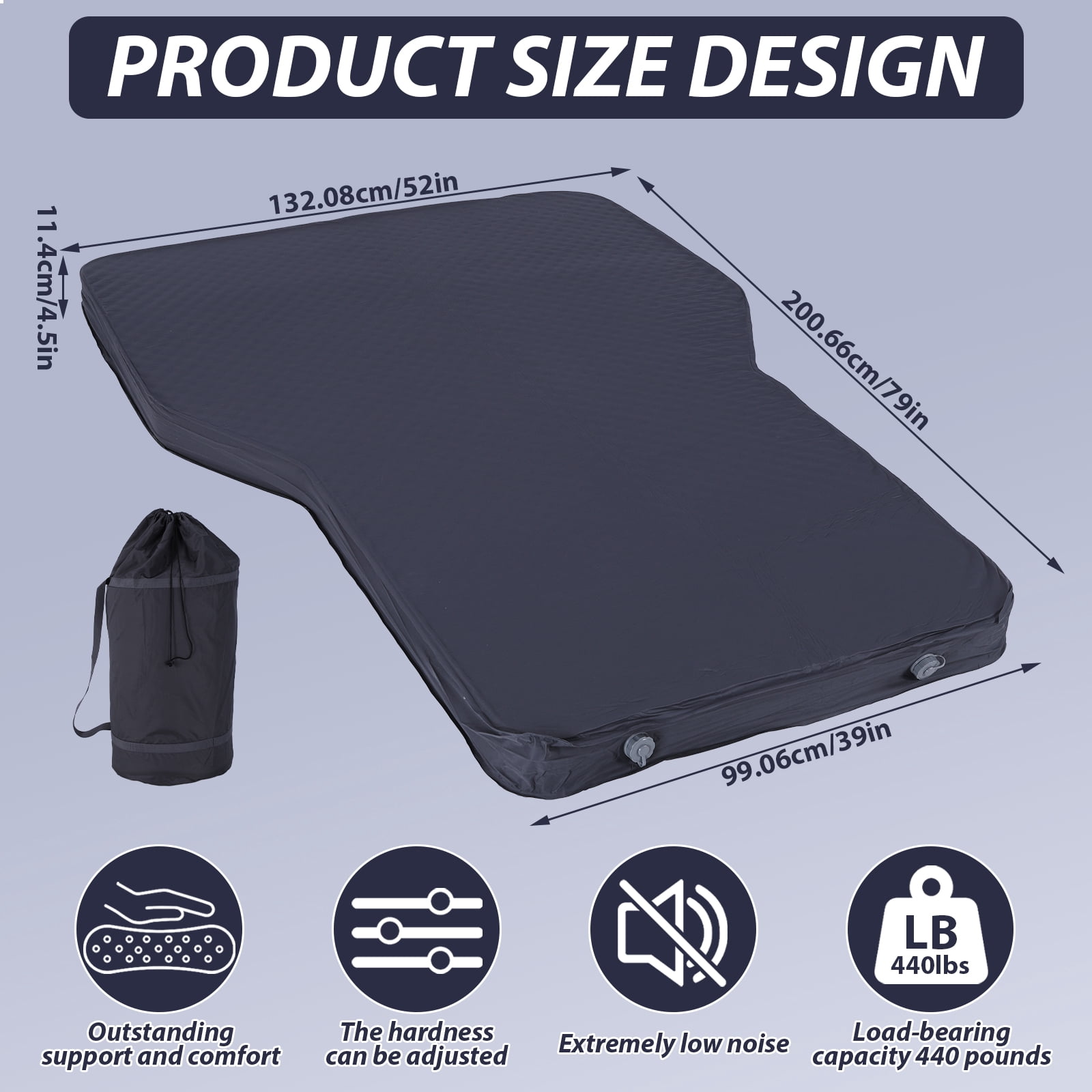 SHegdu Car Air Mattress Self Inflating Camping Sleeping Pad Thick 4.5 Inch Portable Adjustable Tent Mat with Storage Bag Foam 440 lbs Load