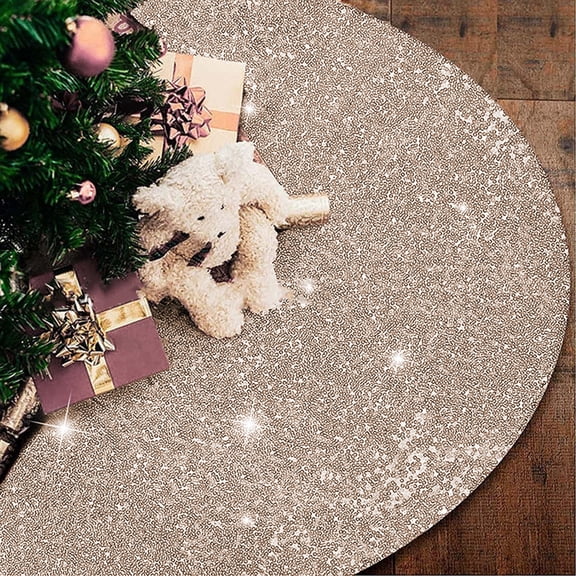Christmas Tree Skirt 32 Inch Sparkling Glitter Trim Holiday Decoration Base Cover Festive Shiny Home Decor Seasonal Accent