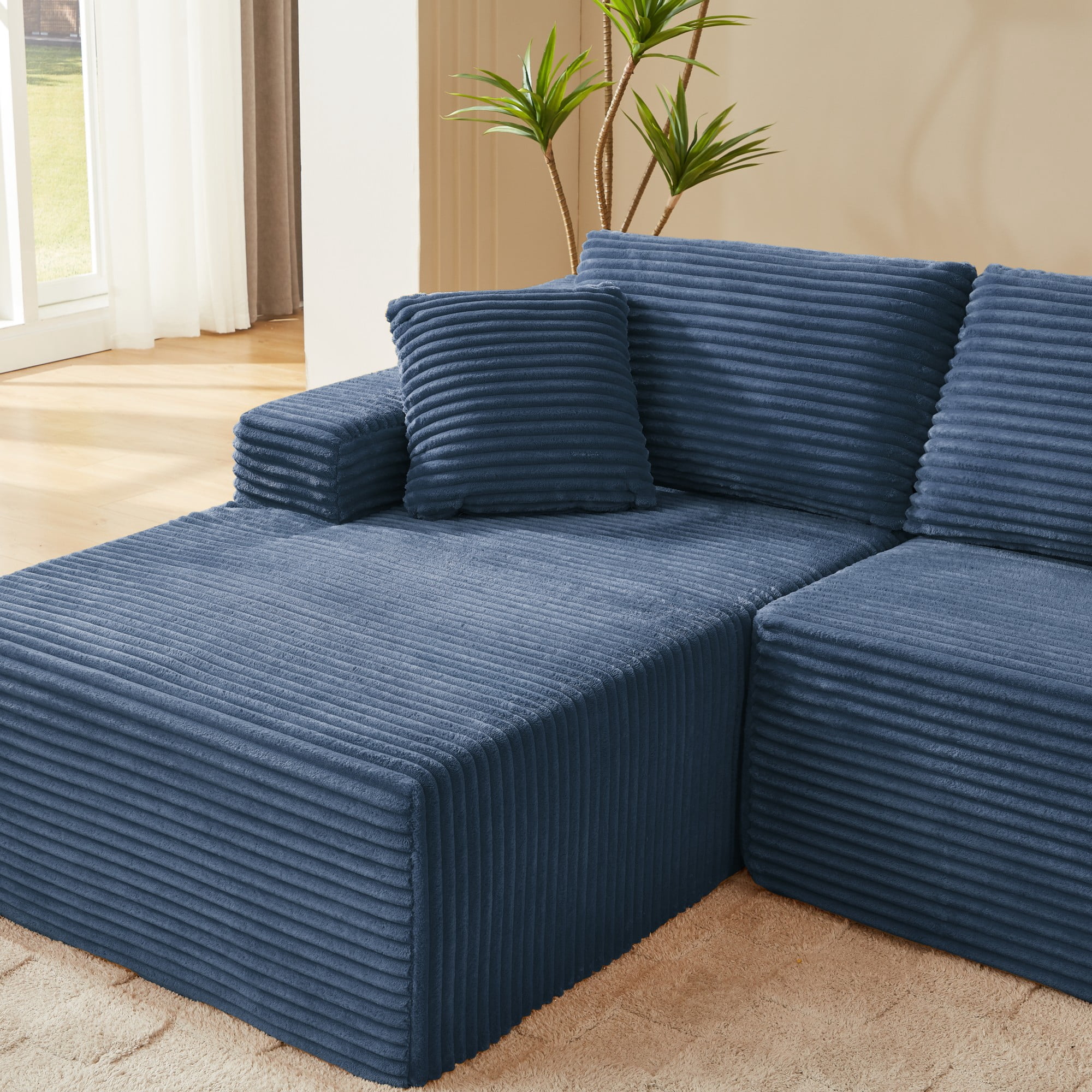 Aukfa 103" Modular Cloud Sectional Sofa, L-Shaped Boneless Couch with Left-Facing Chaise, Deep Seat Corduroy Sleeper Sofa for Living Room, Blue