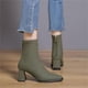 thumbnail image 4 of NECHOLOGY Botas Mujer Zapatos Botines mujer Simple Color Sólido Cómodo Tacón Grueso Media Punta Cuadrada Punta De Manga Elástica Talla Grande Botas Occidentales Botines Botas (Green, 7.5), 4 of 6