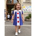 thumbnail image 6 of RUINIXCW Toddler Baby Girl Back to School Dress Kids Kindergarten First Day of School Outfits Toddler Girl Summer Fall Dress Puff Short Sleeve Doll Collar Apple Bow Embroidery Ruffle Trim Dress, 6 of 9
