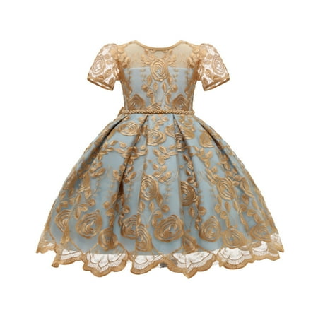 

nsendm Snowflake Dress Girls Formal Clothes Kids Flowers Lace Party Tulle Dress Girls Toddler Imported Dresses Light Blue 5-6 Years