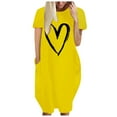 thumbnail image 2 of MRULIC dresses for women 2022 Fashion Women Loose Love Print O-Neck Pockets Casual Short Sleeves Dress Women's Casual Dress Yellow + XL, 2 of 4