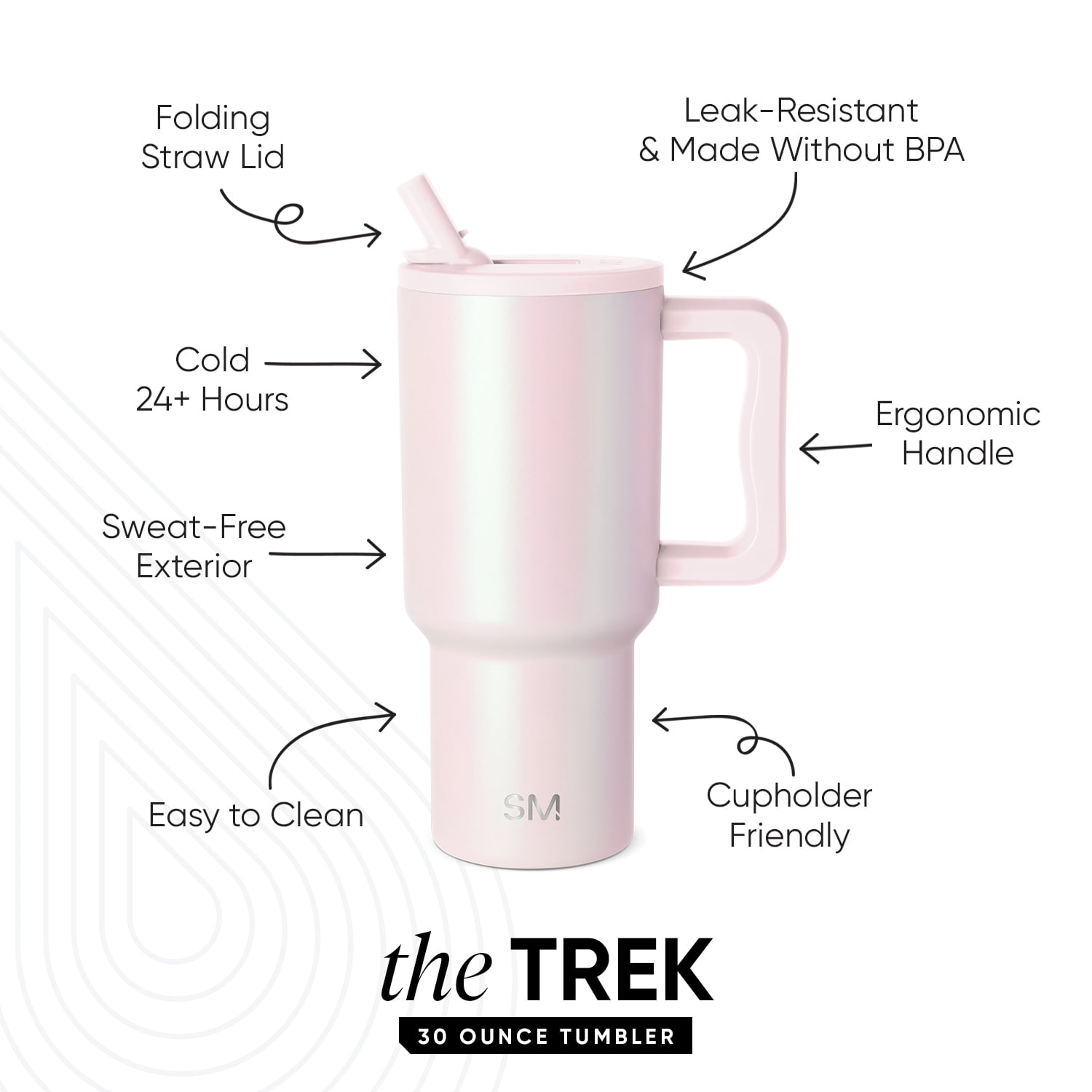 Simple Modern 30 fl oz Insulated Stainless Steel Trek Tumbler with Folding Straw Lid|Coconut Pearl
