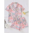 thumbnail image 3 of ATAIKU S-XXL Floral Pajamas Set for Women 2 Piece Lounge Set Short Sleeve Tops and Shorts Button Down Sleepwear, Chest Pocket, 3 of 10