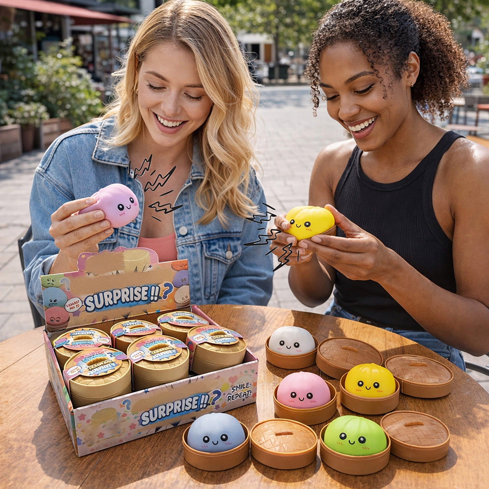 12 Pcs Glowing Cute Dumpling Stress Ball Set, Mystery Decompression Makessound Bun with Steamed Box, Slow Rising Squeeze Ball for Anxiety Tension Relief, Fidget Sensory T-oy