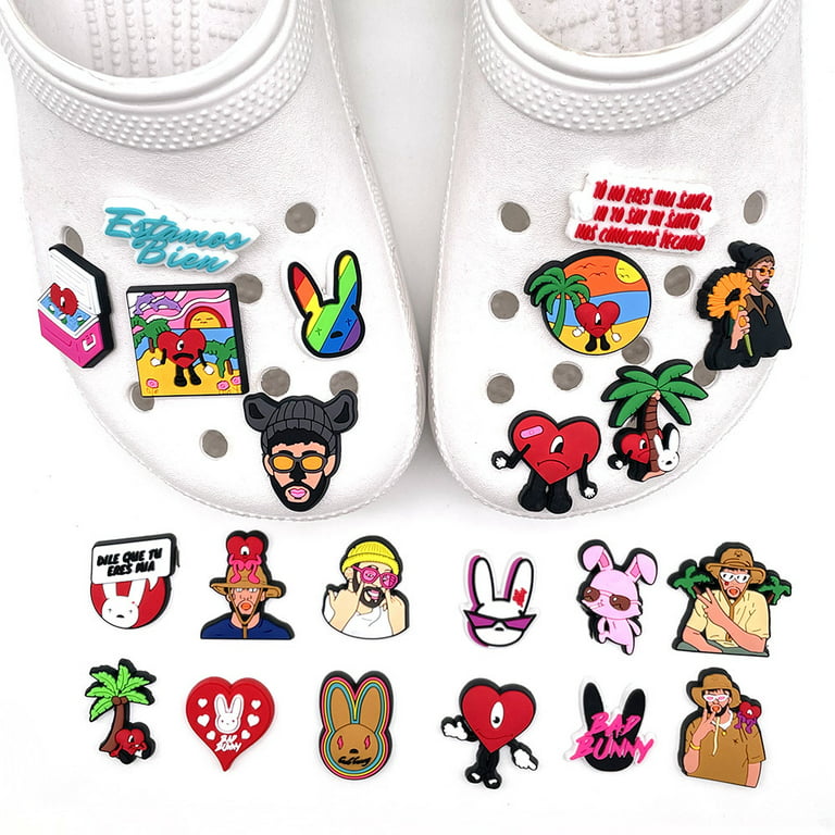 22 Pcs bad bunny Shoe Decoration Charms for Croc Sandals Decoration Kawaii  Croc Charms for Kids Girls Teens Adults Women Party Gifts 