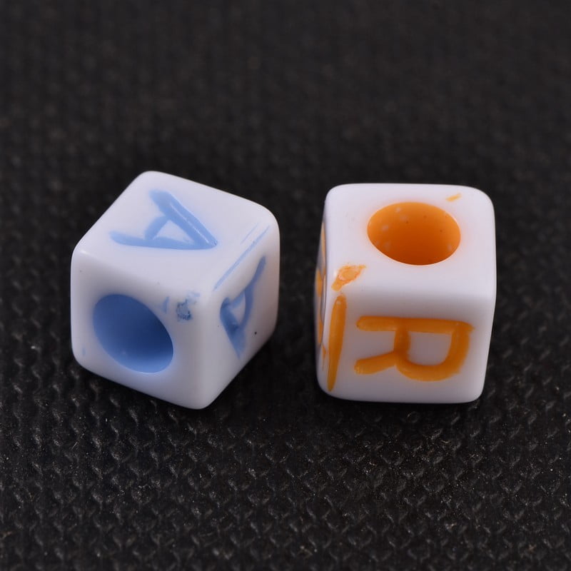 500g Acrylic Horizontal Hole Letter Beads Craft Style Cube Mixed Color about 6mm long 6mm wide 6mm thick hole: 3mm 2800pcs/500g