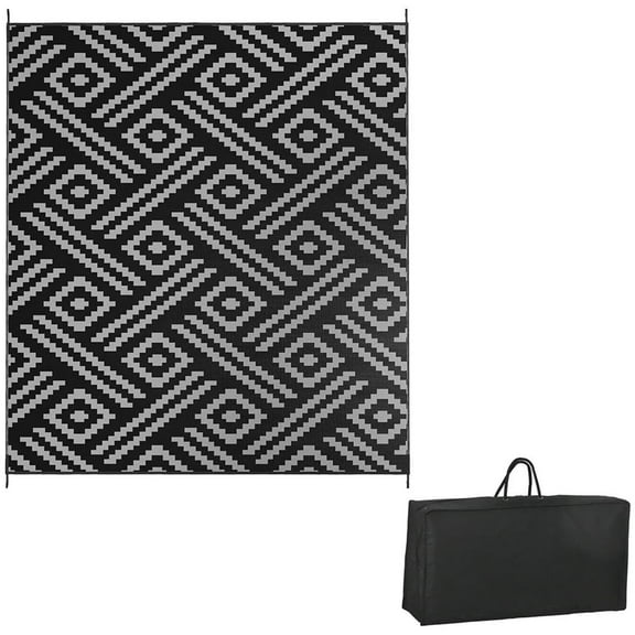 Resenkos Floor Mat Carpet,Indoor Door Mat,Reversible Outdoor Rug Carpet RV Camping Rugs with Carry Bag, 9' x 12', Black & Gray Geometric