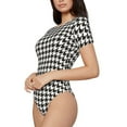 thumbnail image 2 of Haiem Houndstooth Black And White Women's Crew Neck Short Sleeve Bodysuit Tops Stretchy Slim Basic-XX-Large, 2 of 9