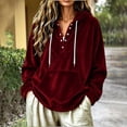 thumbnail image 2 of TFEOQRY Womens Velour Hoodie Sweatshirt with Kangaroo Pocket Button Henley Long Sleeve Loose Casual Fall Winter Top, 2 of 6