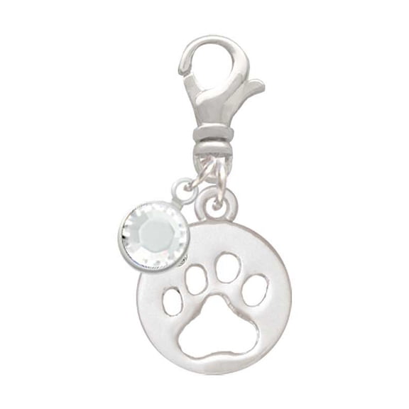 Delight Jewelry Paw Silhouette - Silvertone Clip on Charm with Clear Crystal Drop