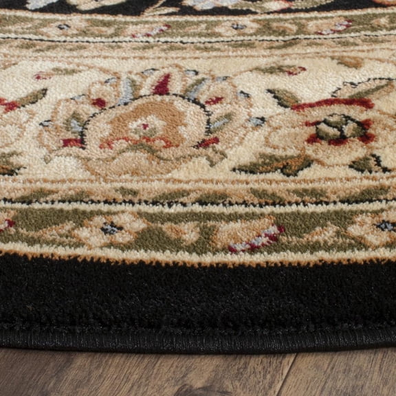 SAFAVIEH Lyndhurst Sarah Traditional Floral Area Rug, Black/Ivory, 5'3" x 5'3" Round