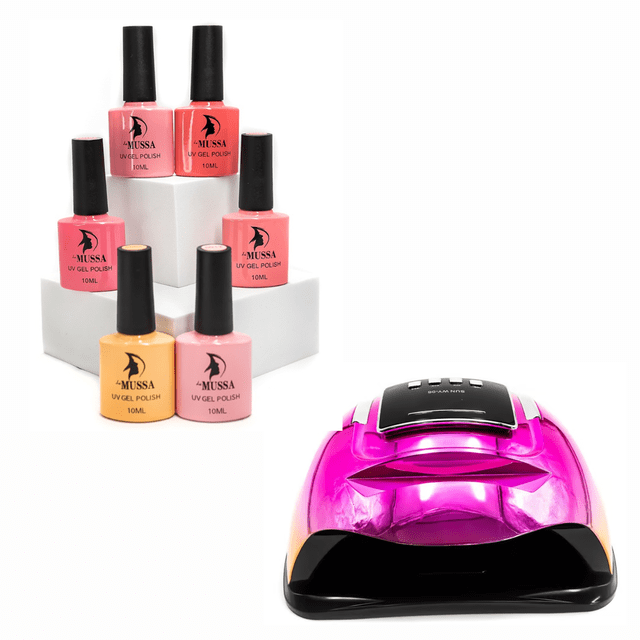 LÁMPARA DE UÑAS PORTÁTIL 168W + 6 COLORES GEL SEMIPERMANENTE 100ML UV/LED