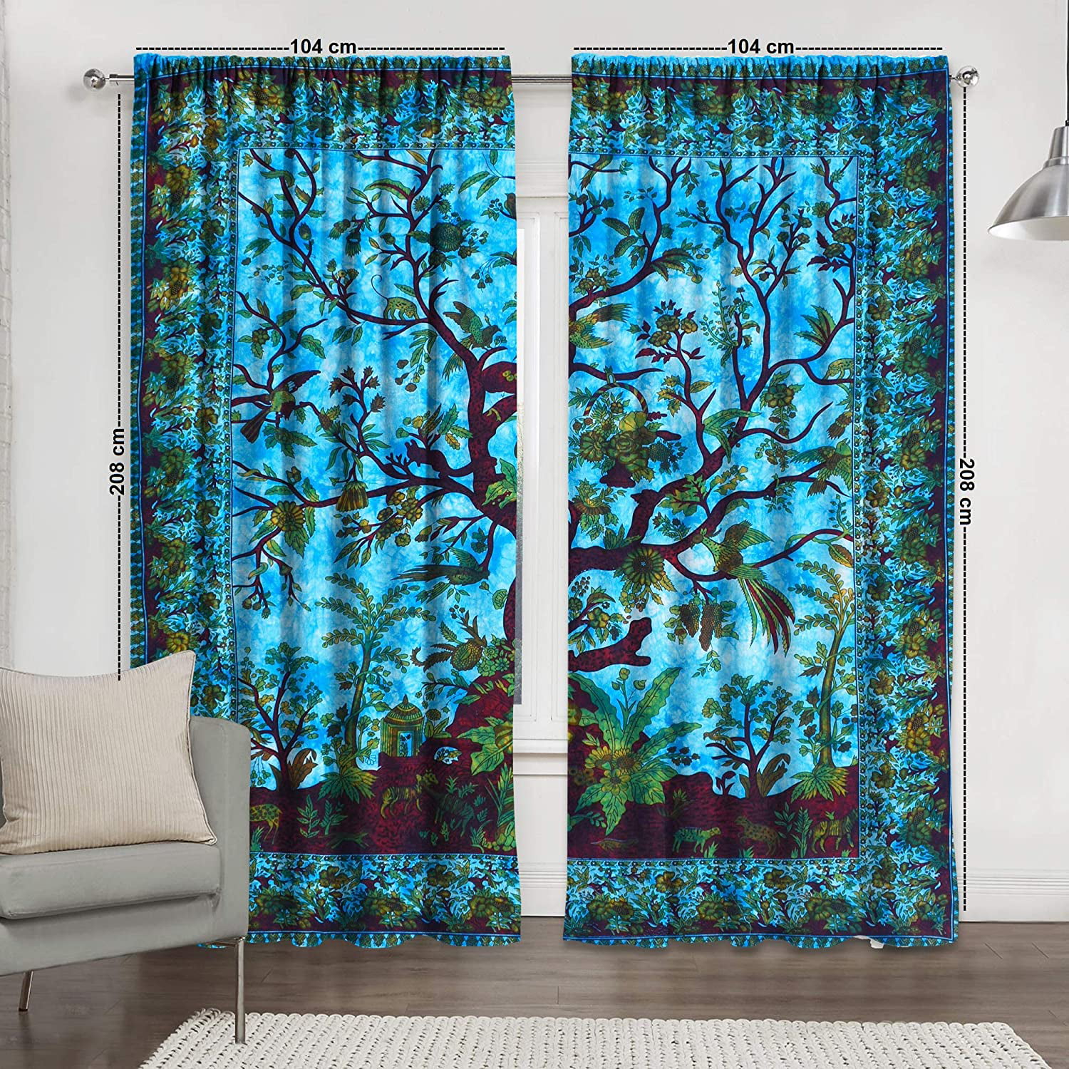 Boho Window Treatment Indian Mandala Room Window Door Curtains Cotton Drapes Art 