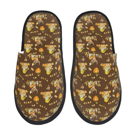 Balery Autumn With Pumpkin Harvest Slient Indoor Furry Fleece Comfort House Shoes Soft Non-Slip Home Shoes Cotton slippers House Slippers-- Medium